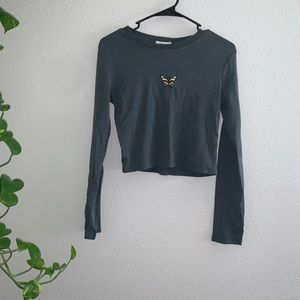 Crop Long Sleeve Butterfly Tee